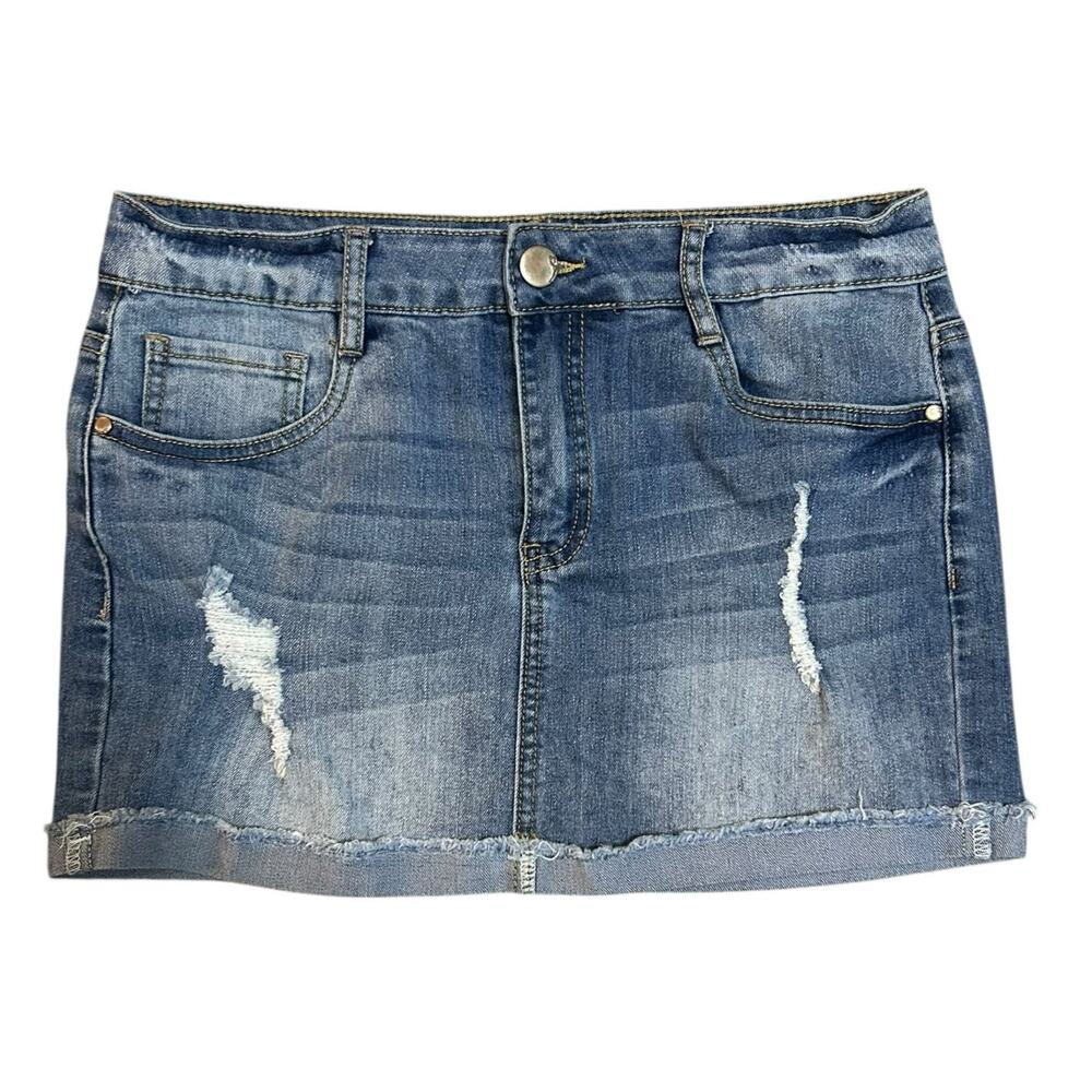 Y2K Vintage Dollhouse Mini Denim Lightwash Skirt Juniors Sz 9 Distressed Indie